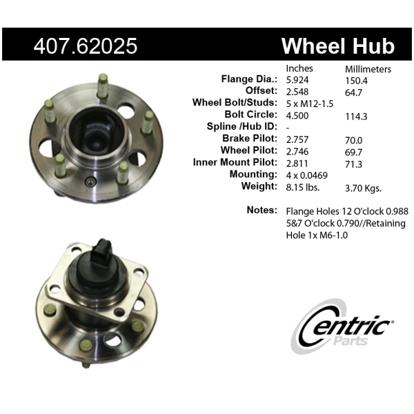 Centric Premium™ Hub And Bearing Assembly; With Integral Abs 407.62025