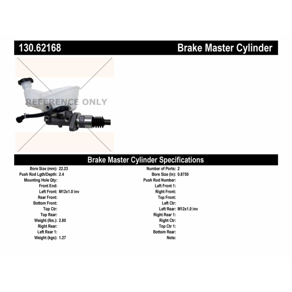 Centric Premium Brake Master Cylinder 130.62168