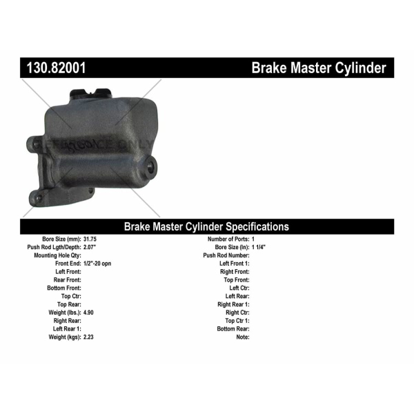 Centric Premium Brake Master Cylinder 130.82001
