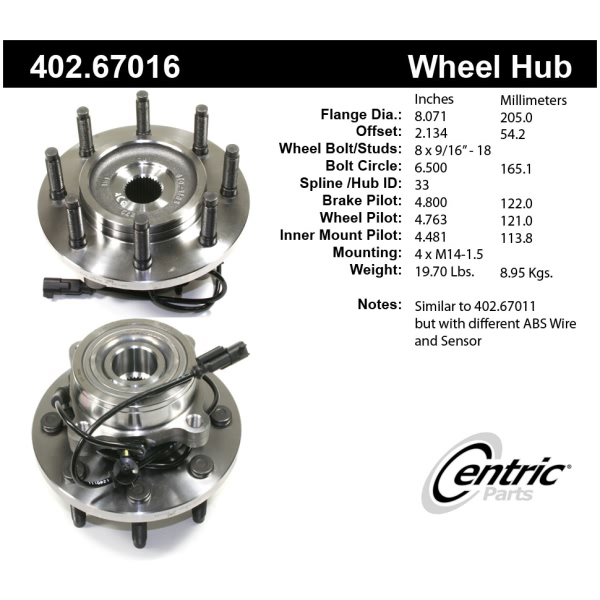 Centric Premium™ Front Driver Side Driven Wheel Bearing and Hub Assembly 402.67016