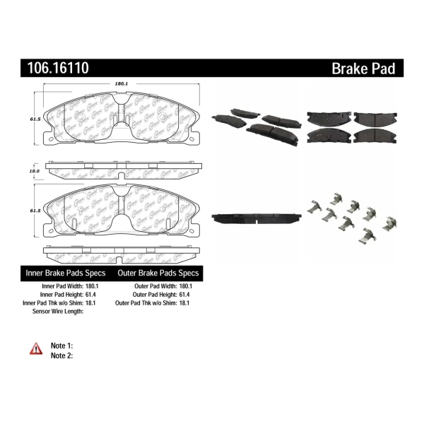 Centric Posi Quiet™ Extended Wear Semi-Metallic Front Disc Brake Pads 106.16110