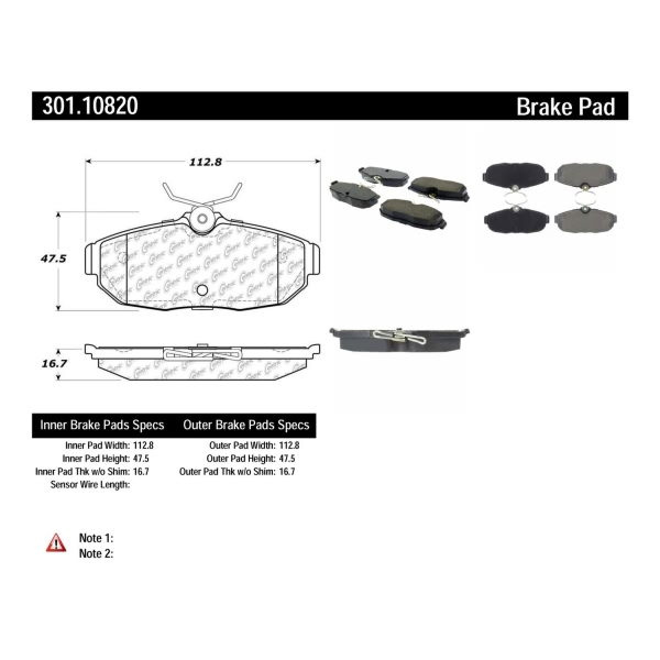 Centric Premium Ceramic Rear Disc Brake Pads 301.10820
