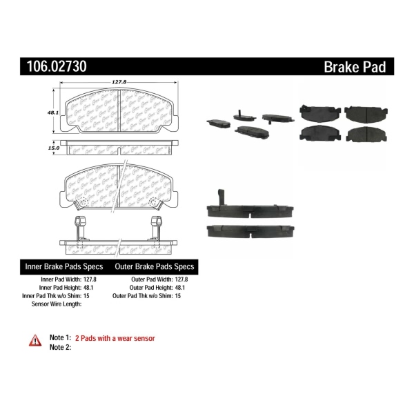 Centric Posi Quiet™ Extended Wear Semi-Metallic Front Disc Brake Pads 106.02730