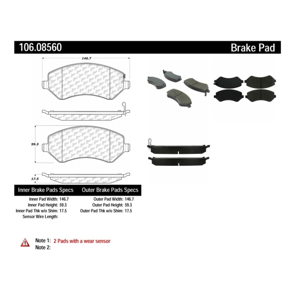 Centric Posi Quiet™ Extended Wear Semi-Metallic Front Disc Brake Pads 106.08560