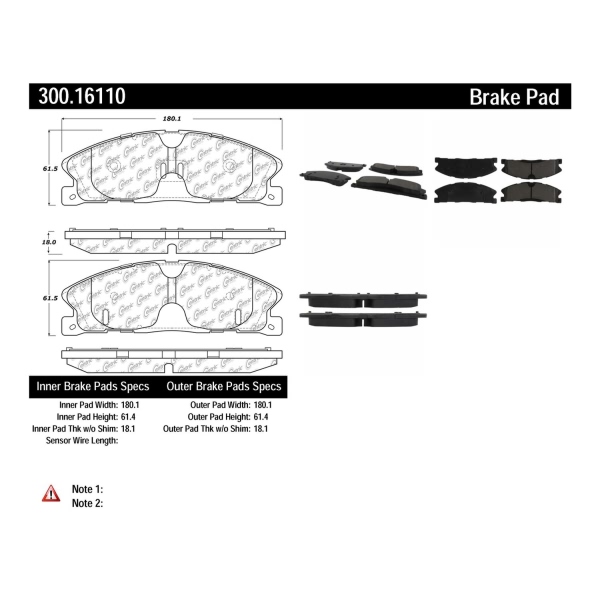 Centric Premium™ Semi-Metallic Brake Pads With Shims And Hardware 300.16110