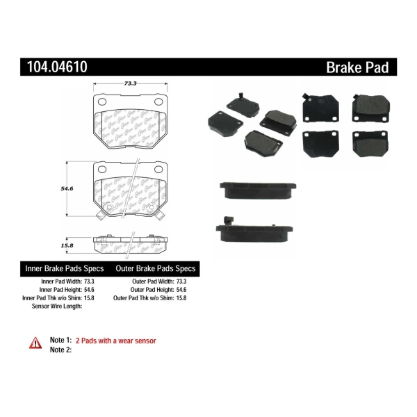 Centric Posi Quiet™ Semi-Metallic Rear Disc Brake Pads 104.04610