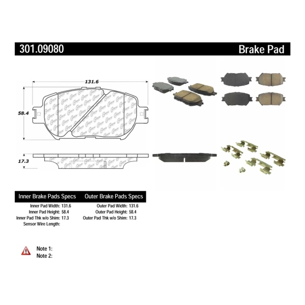 Centric Premium Ceramic Front Disc Brake Pads 301.09080