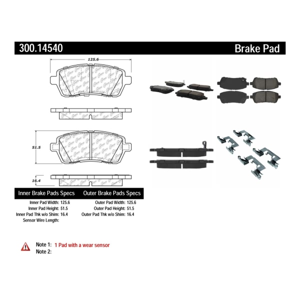 Centric Premium™ Semi-Metallic Brake Pads With Shims And Hardware 300.14540