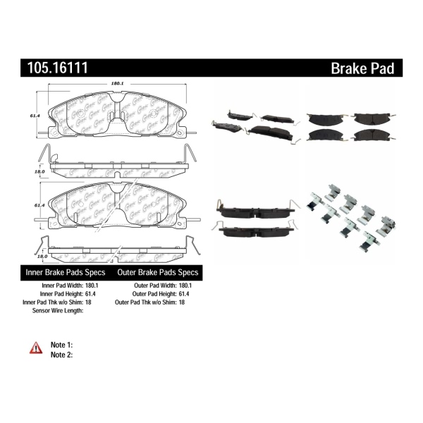 Centric Posi Quiet™ Ceramic Front Disc Brake Pads 105.16111