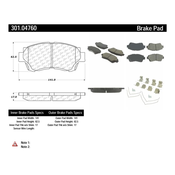 Centric Premium Ceramic Front Disc Brake Pads 301.04760