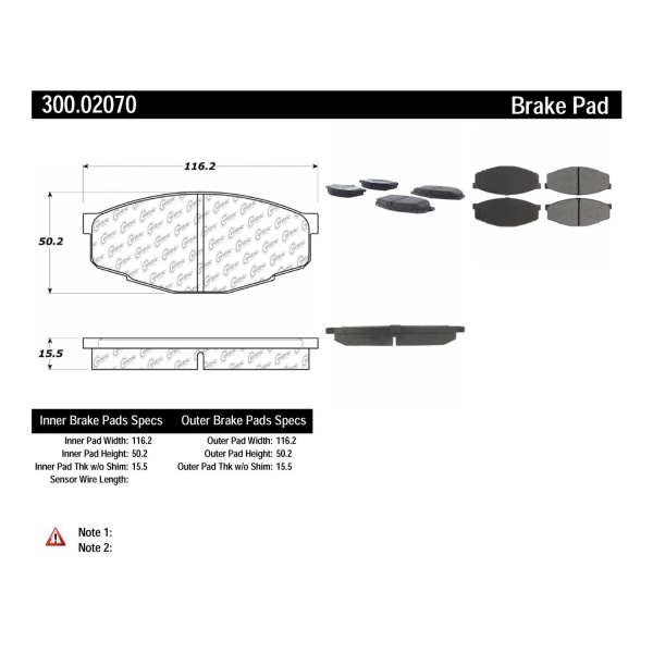 Centric Premium™ Semi-Metallic Brake Pads With Shims And Hardware 300.02070