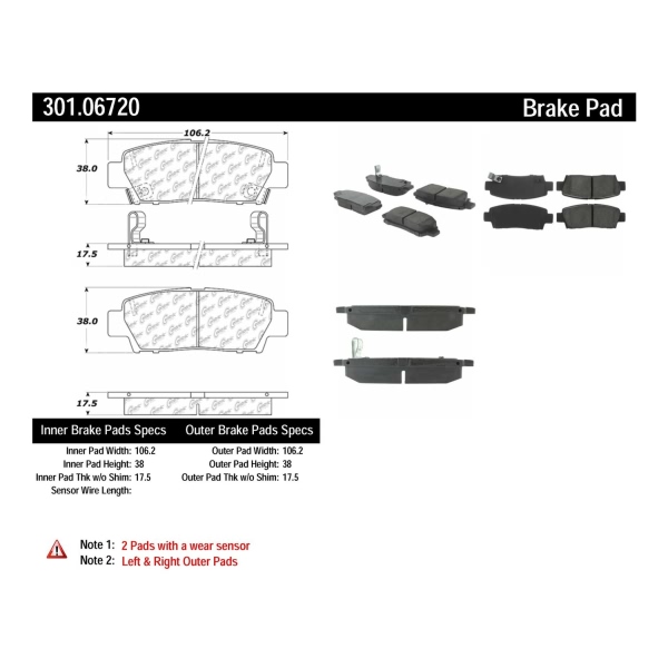 Centric Premium Ceramic Rear Disc Brake Pads 301.06720