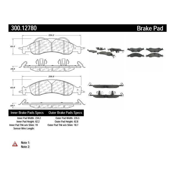 Centric Premium Semi-Metallic Front Disc Brake Pads 300.12780