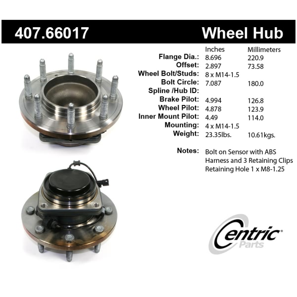 Centric Premium™ Front Driver Side Non-Driven Wheel Bearing and Hub Assembly 407.66017
