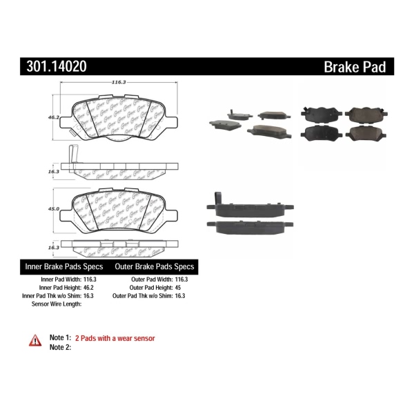 Centric Premium Ceramic Rear Disc Brake Pads 301.14020