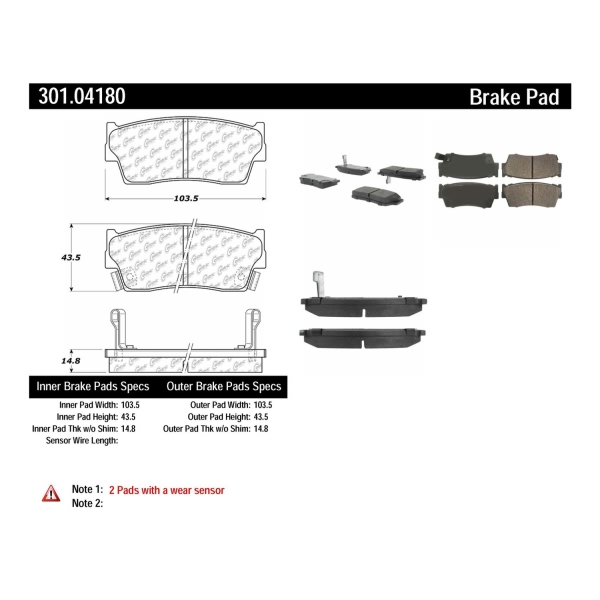 Centric Premium Ceramic Front Disc Brake Pads 301.04180