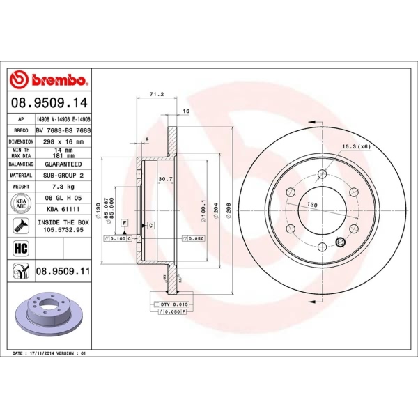 brembo UV Coated Series Solid Rear Brake Rotor 08.9509.11