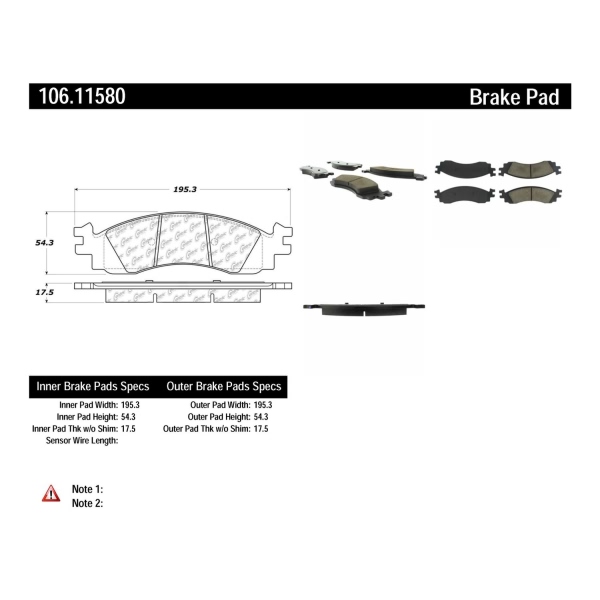 Centric Posi Quiet™ Extended Wear Semi-Metallic Front Disc Brake Pads 106.11580