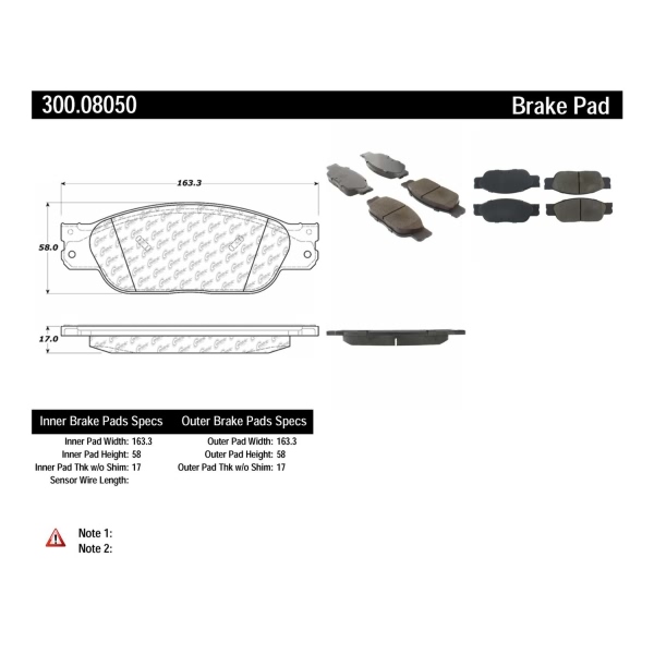 Centric Premium™ Semi-Metallic Brake Pads With Shims And Hardware 300.08050