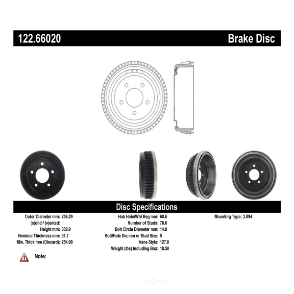 Centric Premium Rear Brake Drum 122.66020