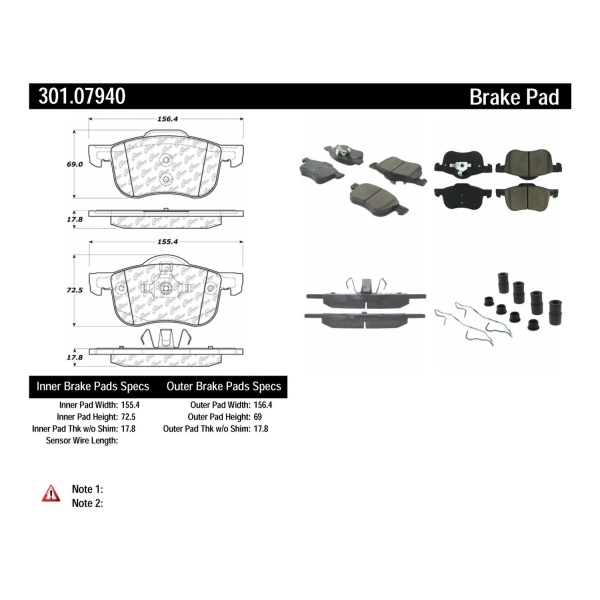 Centric Premium Ceramic Front Disc Brake Pads 301.07940