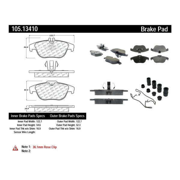 Centric Posi Quiet™ Ceramic Rear Disc Brake Pads 105.13410