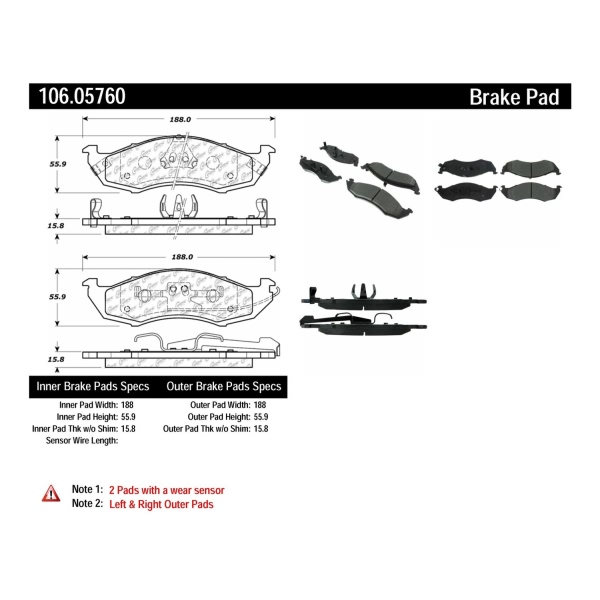 Centric Posi Quiet™ Extended Wear Semi-Metallic Front Disc Brake Pads 106.05760