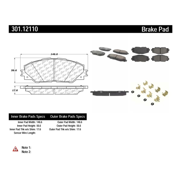Centric Premium Ceramic Front Disc Brake Pads 301.12110
