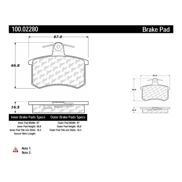 Centric Original Equipment Formula Brake Pads With Hardware 100.02280