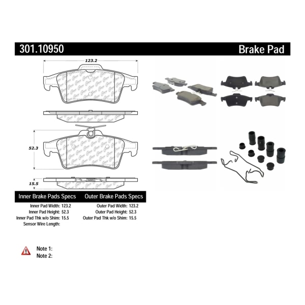 Centric Premium Ceramic Rear Disc Brake Pads 301.10950