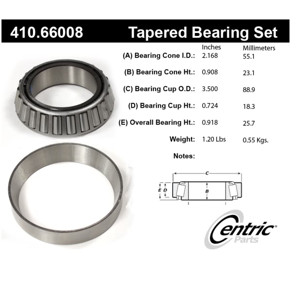 Centric Premium™ Rear Passenger Side Outer Wheel Bearing and Race Set 410.66008