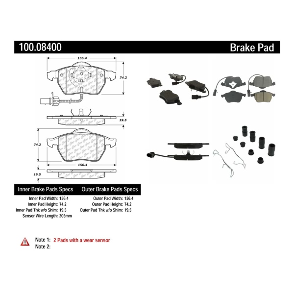 Centric Original Equipment Formula Brake Pads With Hardware 100.08400