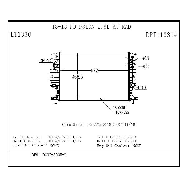 TYC Engine Coolant Radiator 13321