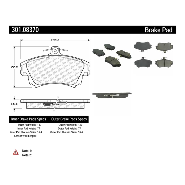 Centric Premium Ceramic Front Disc Brake Pads 301.08370