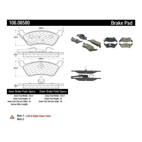 Centric Posi Quiet™ Extended Wear Semi-Metallic Rear Disc Brake Pads 106.08580