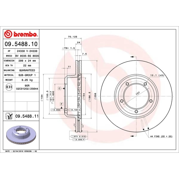 brembo UV Coated Series Vented Front Brake Rotor 09.5488.11