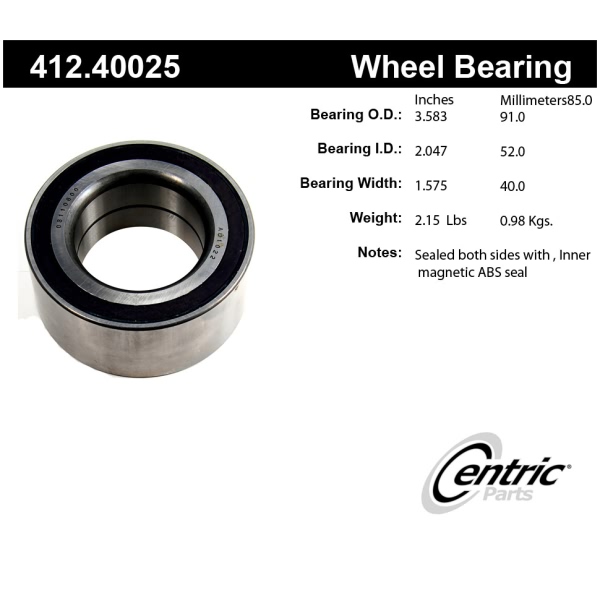 Centric Premium™ Front Driver Side Wheel Bearing 412.40025
