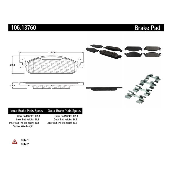 Centric Posi Quiet™ Extended Wear Semi-Metallic Front Disc Brake Pads 106.13760