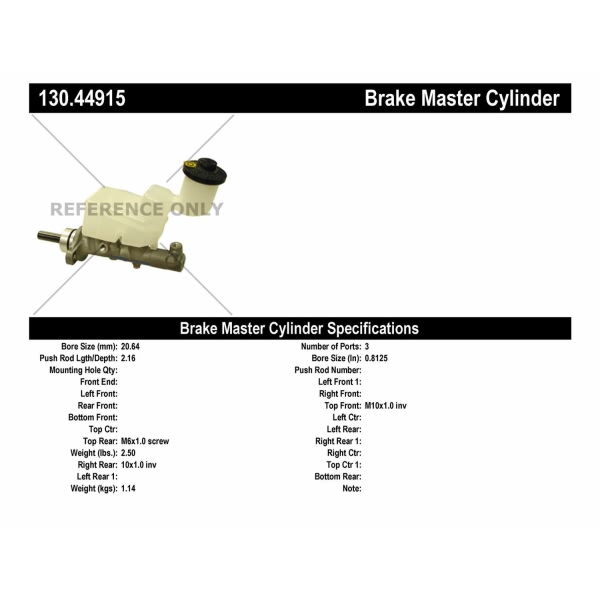 Centric Premium Brake Master Cylinder 130.44915