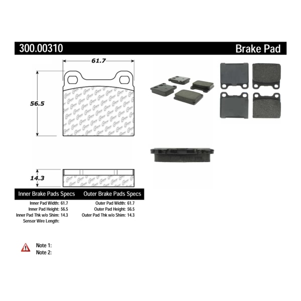Centric Premium Semi-Metallic Front Disc Brake Pads 300.00310