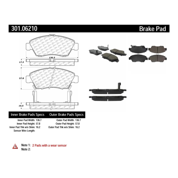 Centric Premium Ceramic Front Disc Brake Pads 301.06210