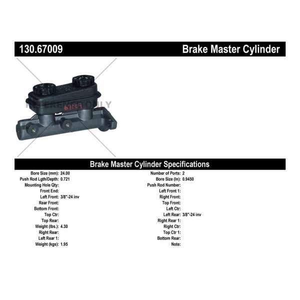 Centric Premium Brake Master Cylinder 130.67009