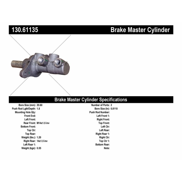 Centric Premium Brake Master Cylinder 130.61135