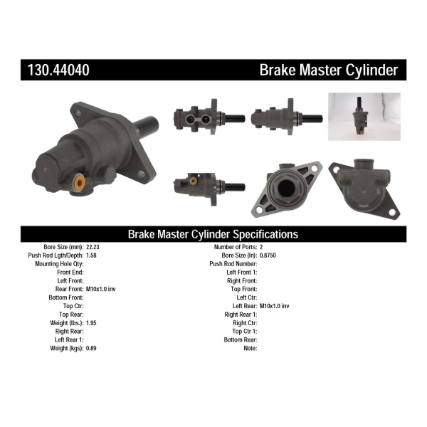 Centric Premium Brake Master Cylinder 130.44040