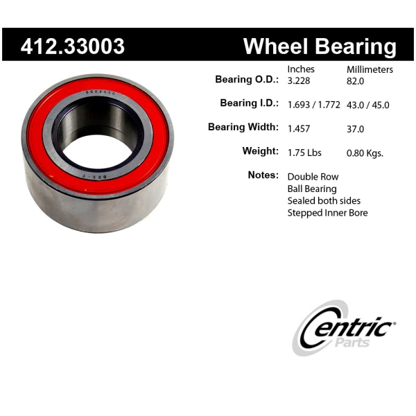 Centric Premium™ Front Passenger Side Double Row Wheel Bearing 412.33003