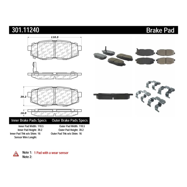 Centric Premium Ceramic Rear Disc Brake Pads 301.11240