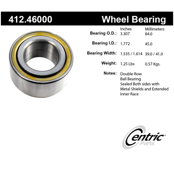 Centric Premium™ Front Driver Side Double Row Wheel Bearing 412.46000