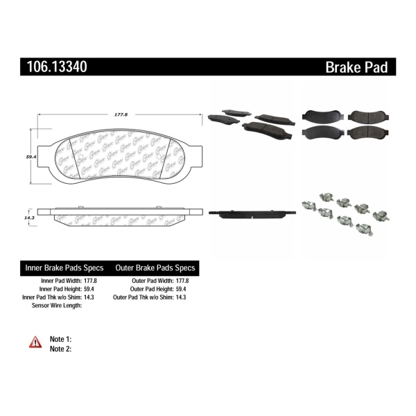 Centric Posi Quiet™ Extended Wear Semi-Metallic Rear Disc Brake Pads 106.13340