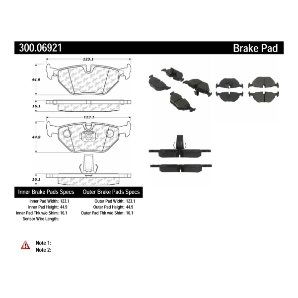 Centric Premium Semi-Metallic Rear Disc Brake Pads 300.06921