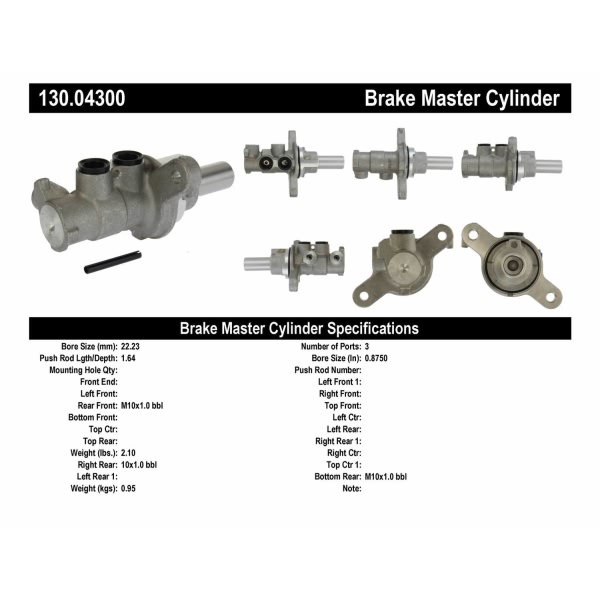 Centric Premium Brake Master Cylinder 130.04300